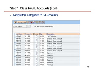 41
Step 1: Classify G/L Accounts (cont.)
• Assign Item Categories to G/L accounts
 
