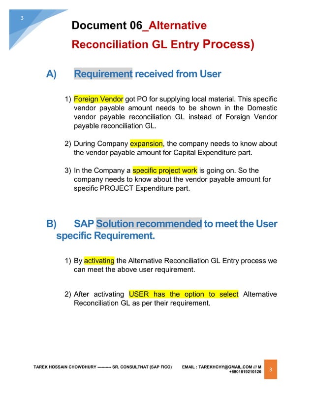 Document 06 Alternative reconciliation GL entry process in SAP | PDF