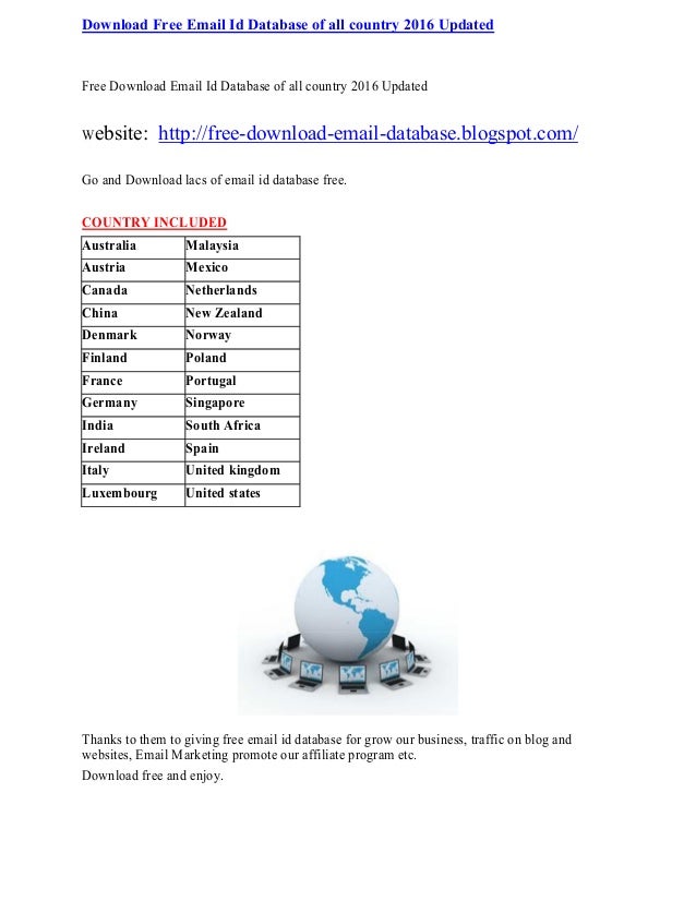 free email database download Email lists for free download.