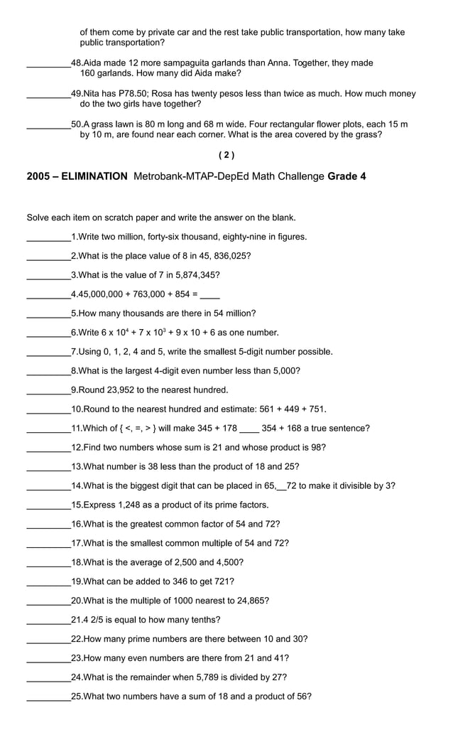 Grade 4 MTAP Reviewer | PDF