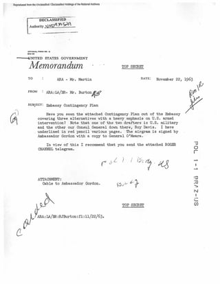 Embassy Contigency Plan - November 22, 1963