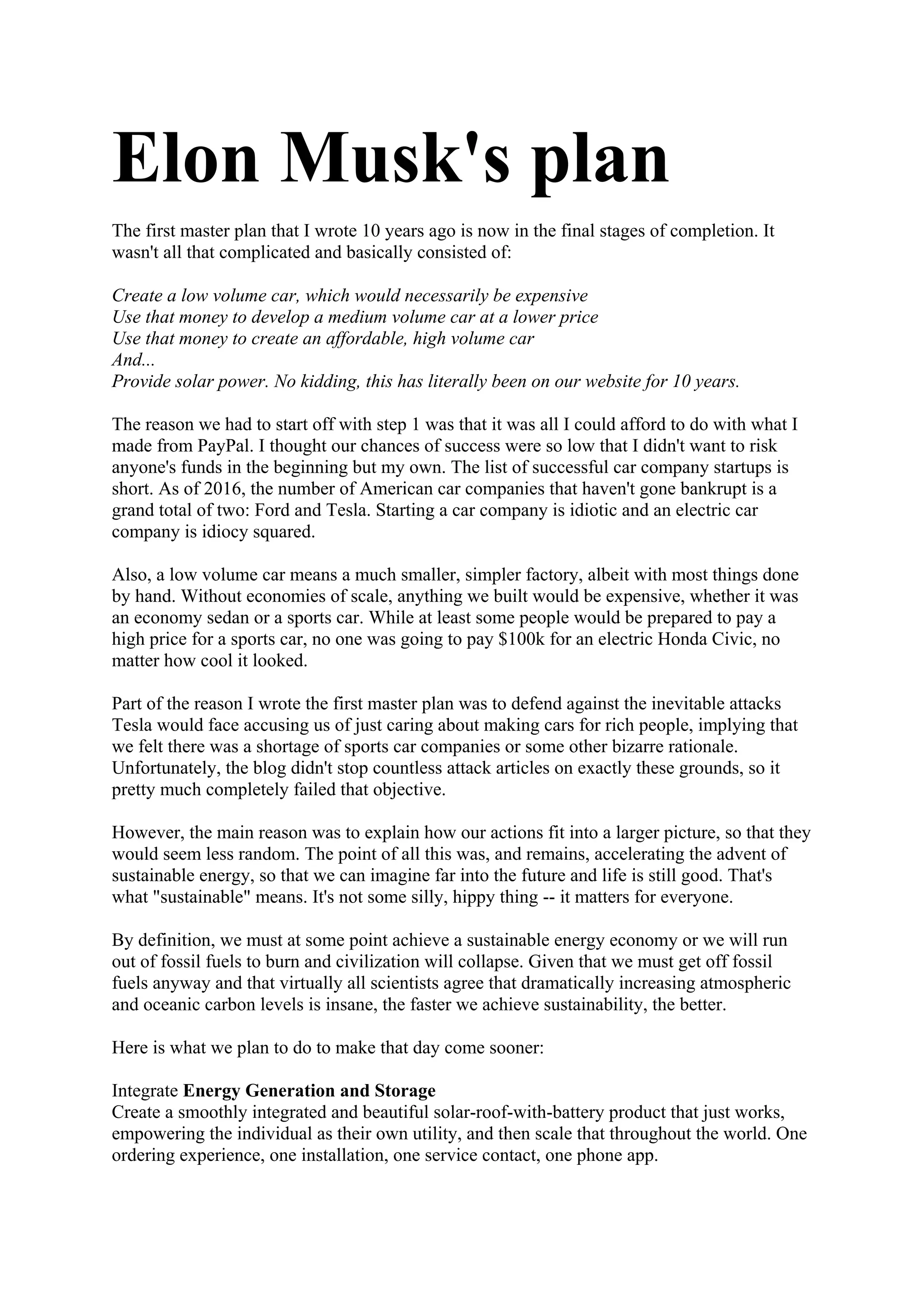 Elon Musk 10 yr roadmap PDF