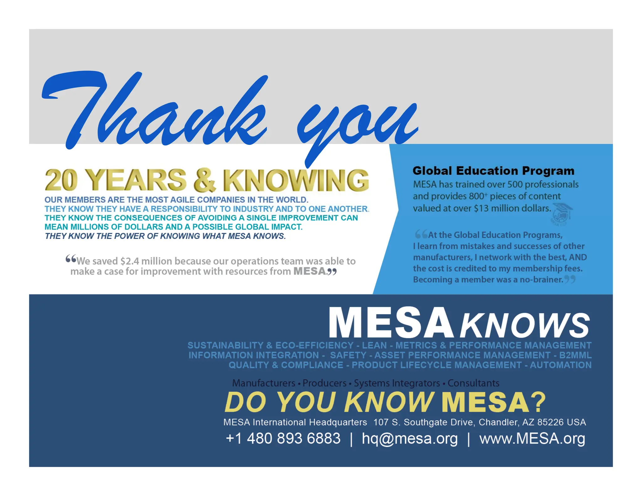 The power of knowing what MESAKNOWS
Copyright 2012, MESA International
 