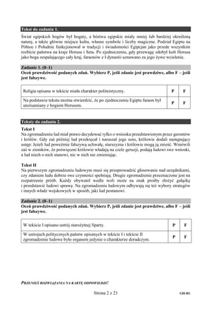 PRZENIEŚ ROZWIĄZANIA NA KARTĘ ODPOWIEDZI!
Strona 2 z 23 GH-H1
Tekst do zadania 1.
Świat egipskich bogów był bogaty, a bóst...