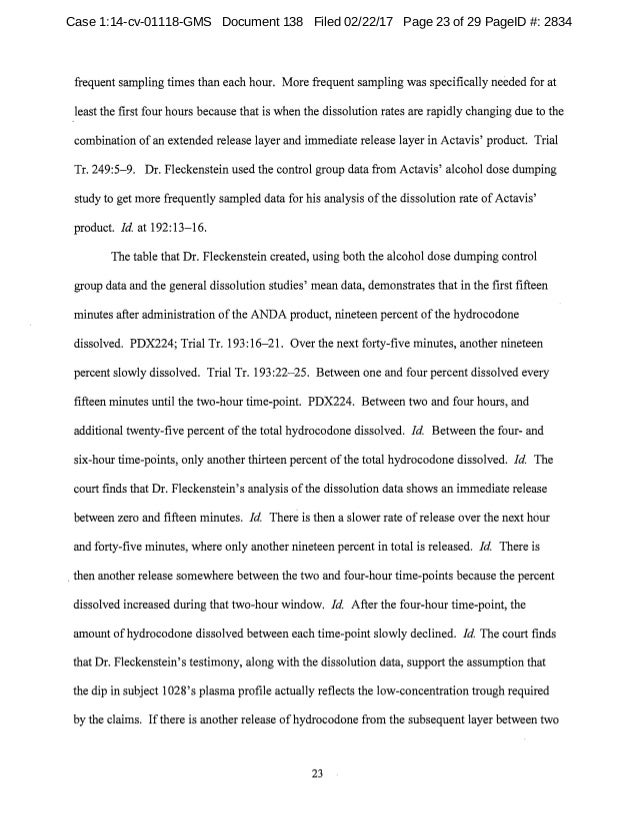 recro vs actavis zohydro case memorandum filed 02 22 17 hydrocodone milligram chart
