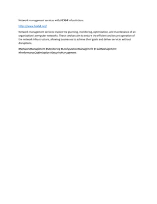 Network management services with HEX64 Infosolutions | DOCX