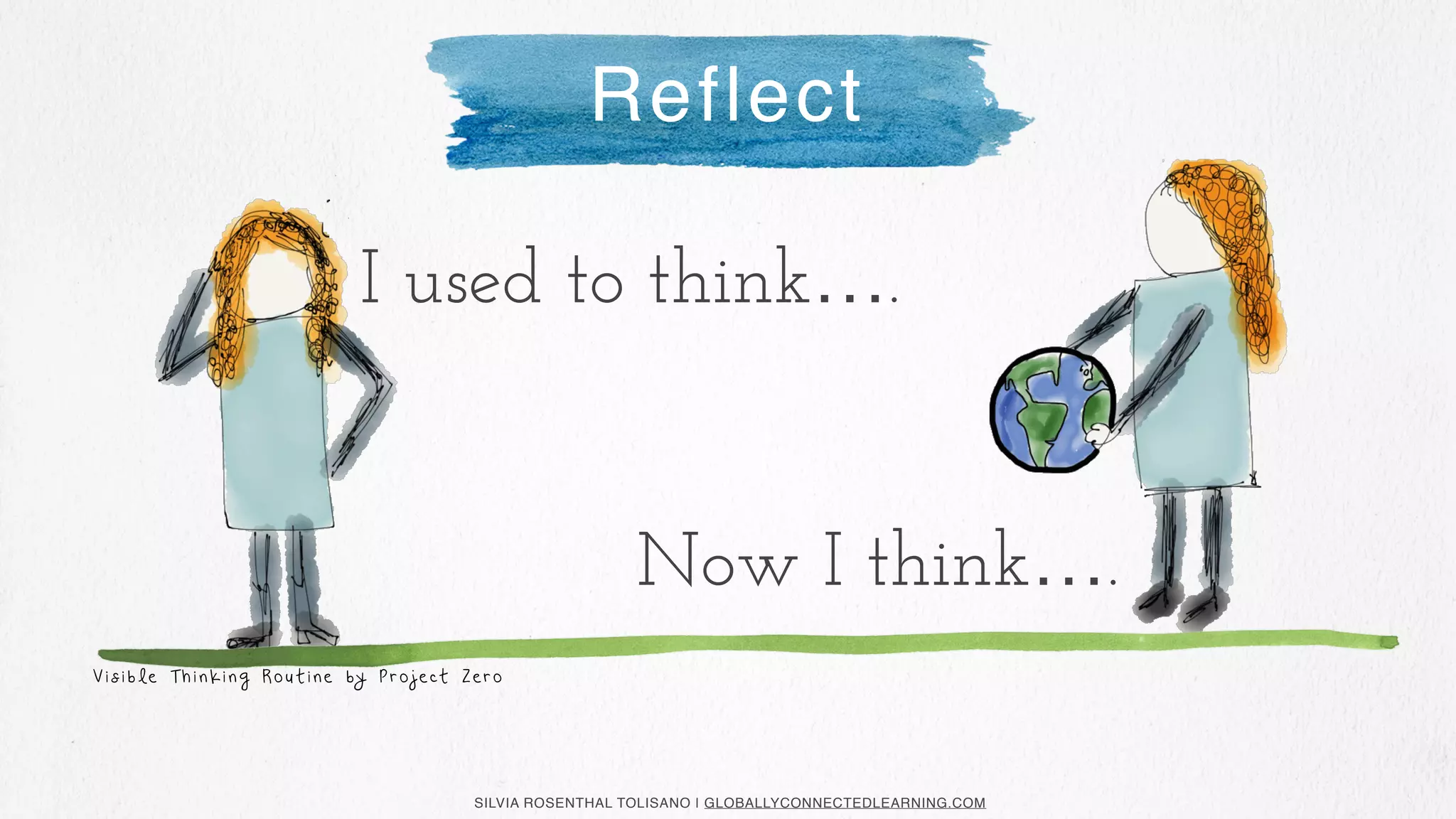 SILVIA ROSENTHAL TOLISANO | GLOBALLYCONNECTEDLEARNING.COM
I used to think….
Reflect
Now I think….
V i s i b l e T h i n k i n g R o u t i n e by P r o j e ct Z e r o
 