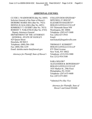 ADDITIONAL COUNSEL
CLYDE J. WADSWORTH (Bar No. 8495)
Solicitor General of the State of Hawai‘i
DEIRDRE MARIE-IHA (Bar No. ...