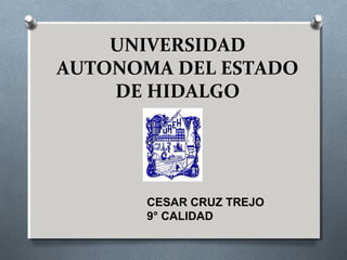 UNIVERSIDAD
AUTONOMA DEL ESTADO
    DE HIDALGO




       CESAR CRUZ TREJO
       9° CALIDAD
 
