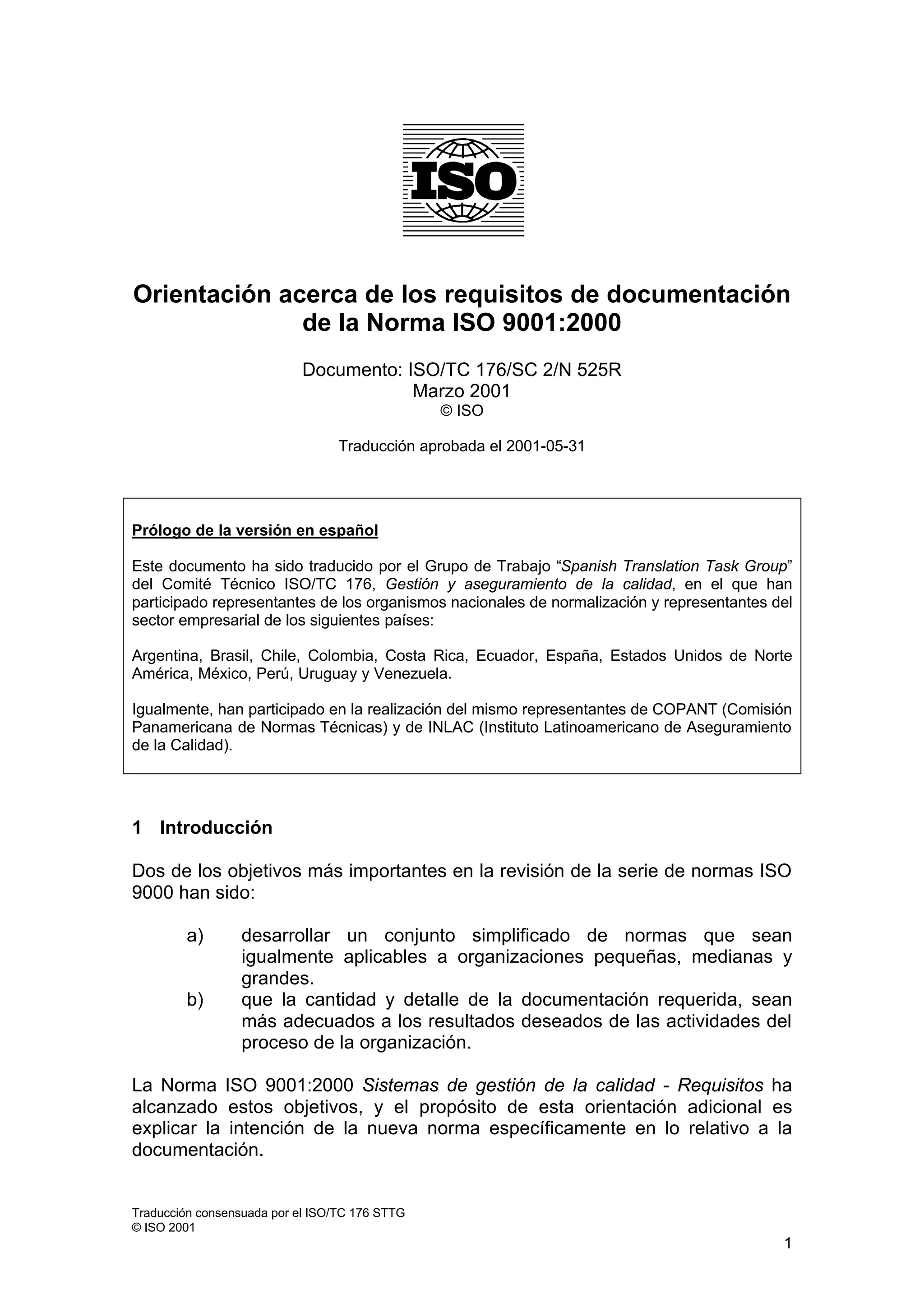 Orientación acerca de los requisitos de documentación de la Norma ISO ...