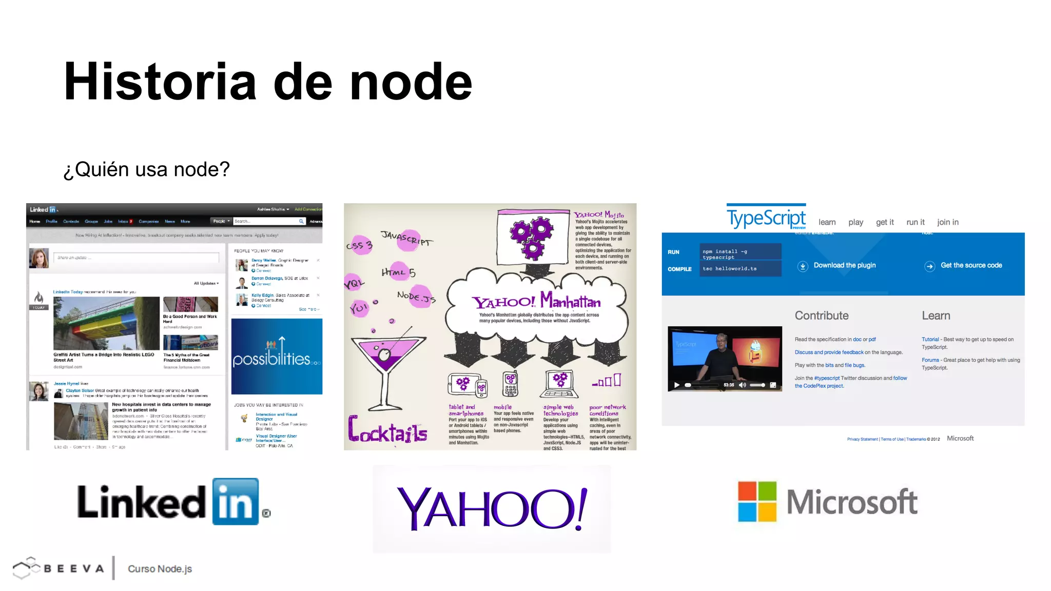 Historia de node
¿Quién usa node?

 