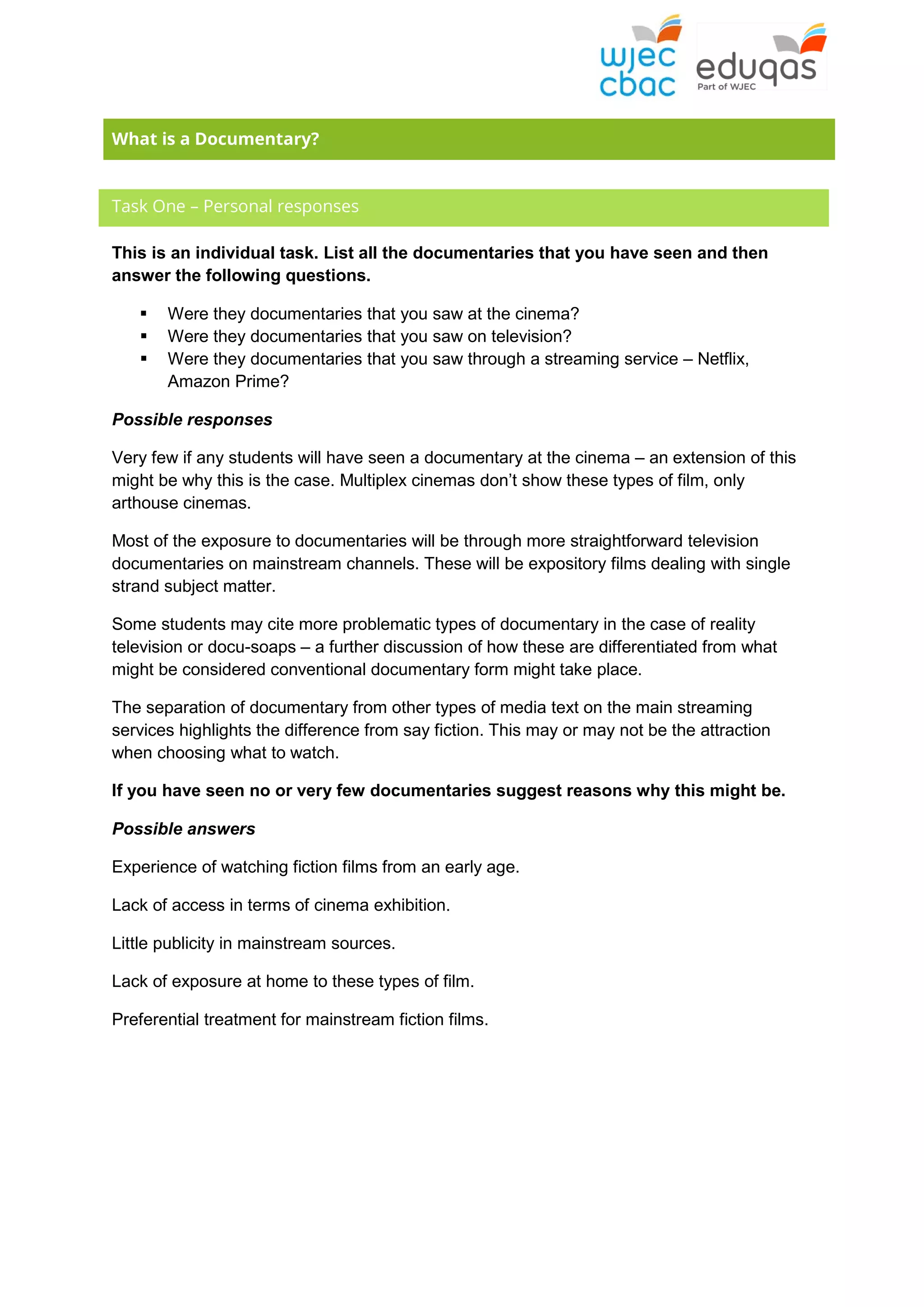 Documentary Resource 1 Introduction And What Is Documentary Pdf