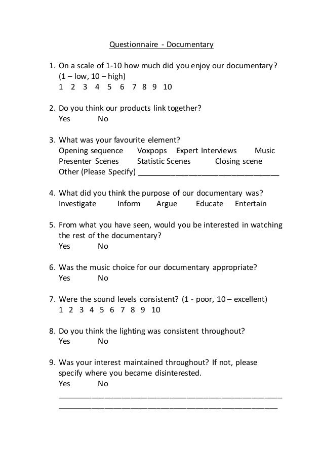 Documentary questionnaire
