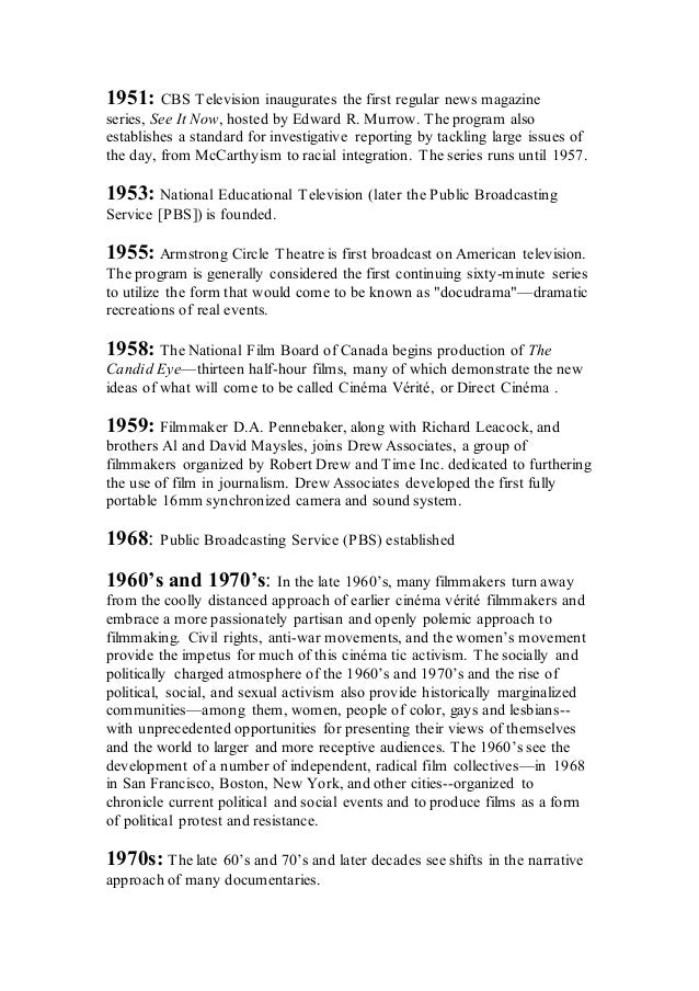 Documentary History Timeline