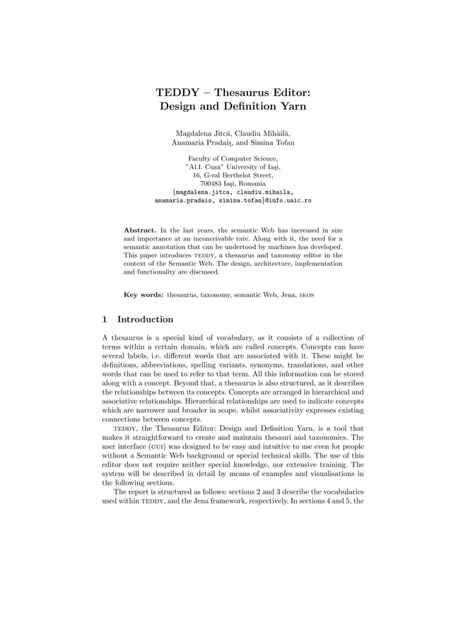 TEDDY Thesaurus Editor Design and Definition Yarn PDF