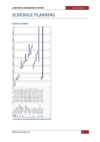 [JOB PORTAL MANAGEMENT SYSTEM]   April 12, 2013



SCHEDULE PLANNING
GANTT CHART




SDM Group Assignment                         9
 