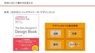 目的に応じて書き方を変える
参考：（社外向け）ノンデザイナーズ・デザインブック
 
