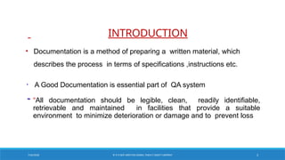 DOCUMENTATION.pptx in the quality control and quality assurance | PPTX
