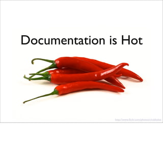 Documentation is Hot




               http://www.ﬂickr.com/photos/chubbybat
 