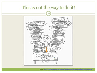 This is not the way to do it!
16
Image: http://www.patrina.com/wp-content/uploads/2012/08/data-compliance-carl-cartoon.jpg
 