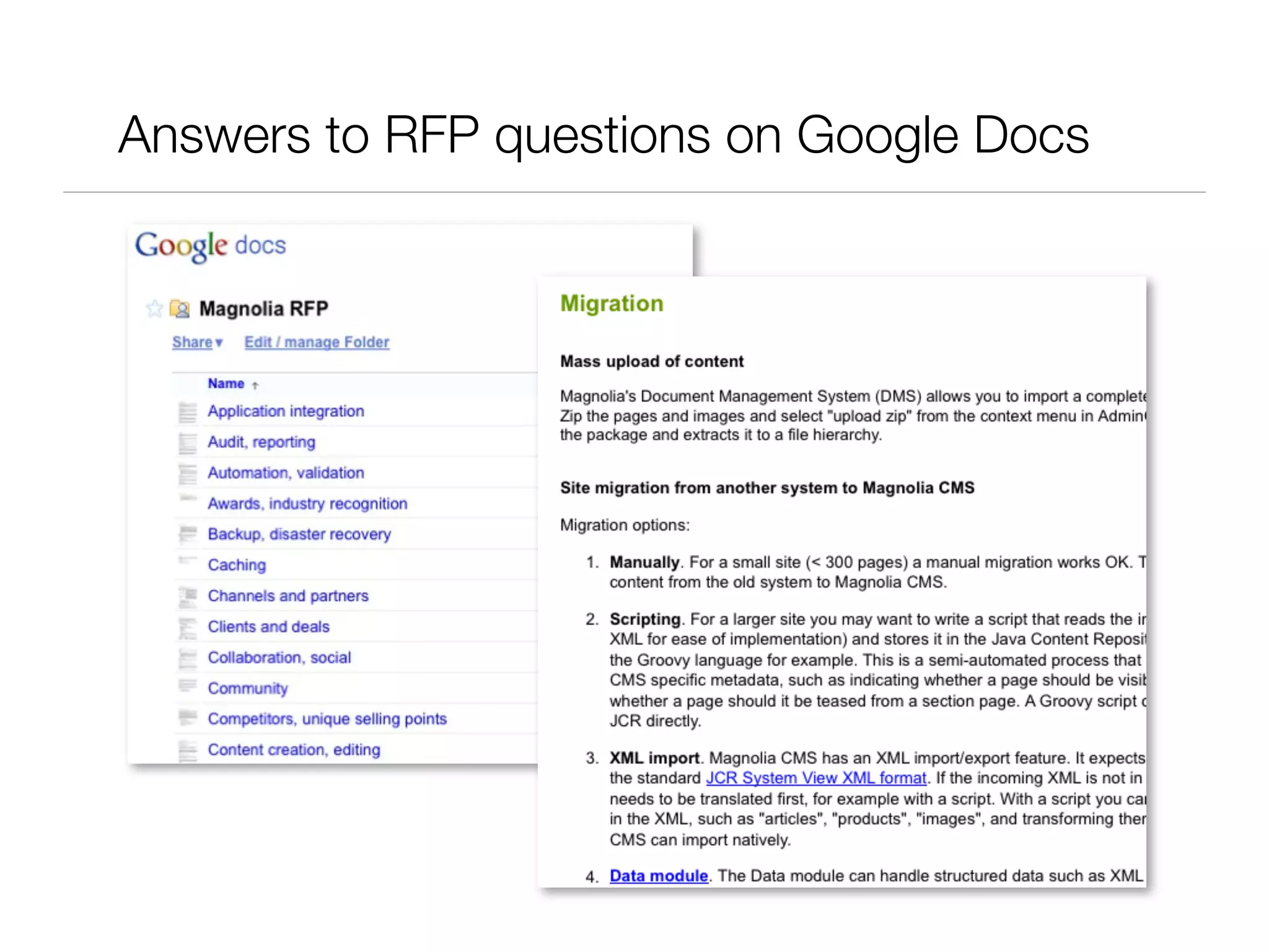 Answers to RFP questions on Google Docs