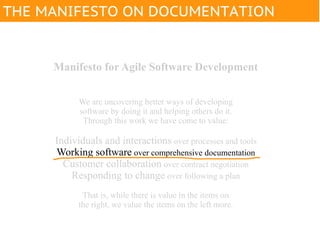 THE MANIFESTO ON DOCUMENTATION


     Manifesto for Agile Software Development


           We are uncovering better ways ...