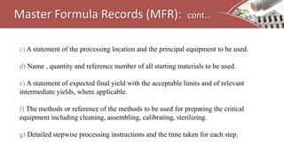 Mfr Method Documentation in pharmaceutical industry, by dr. umesh kumar sharma and ...