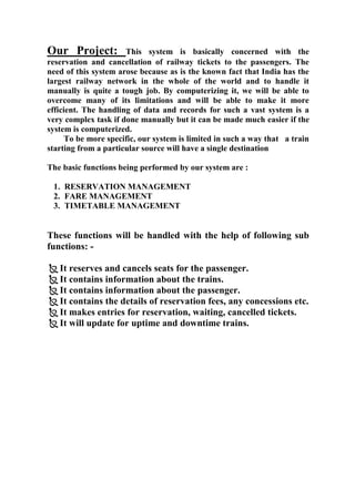 Documentation of railway reservation system | DOCX
