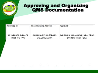 Approving and Organizing
QMS Documentation
 