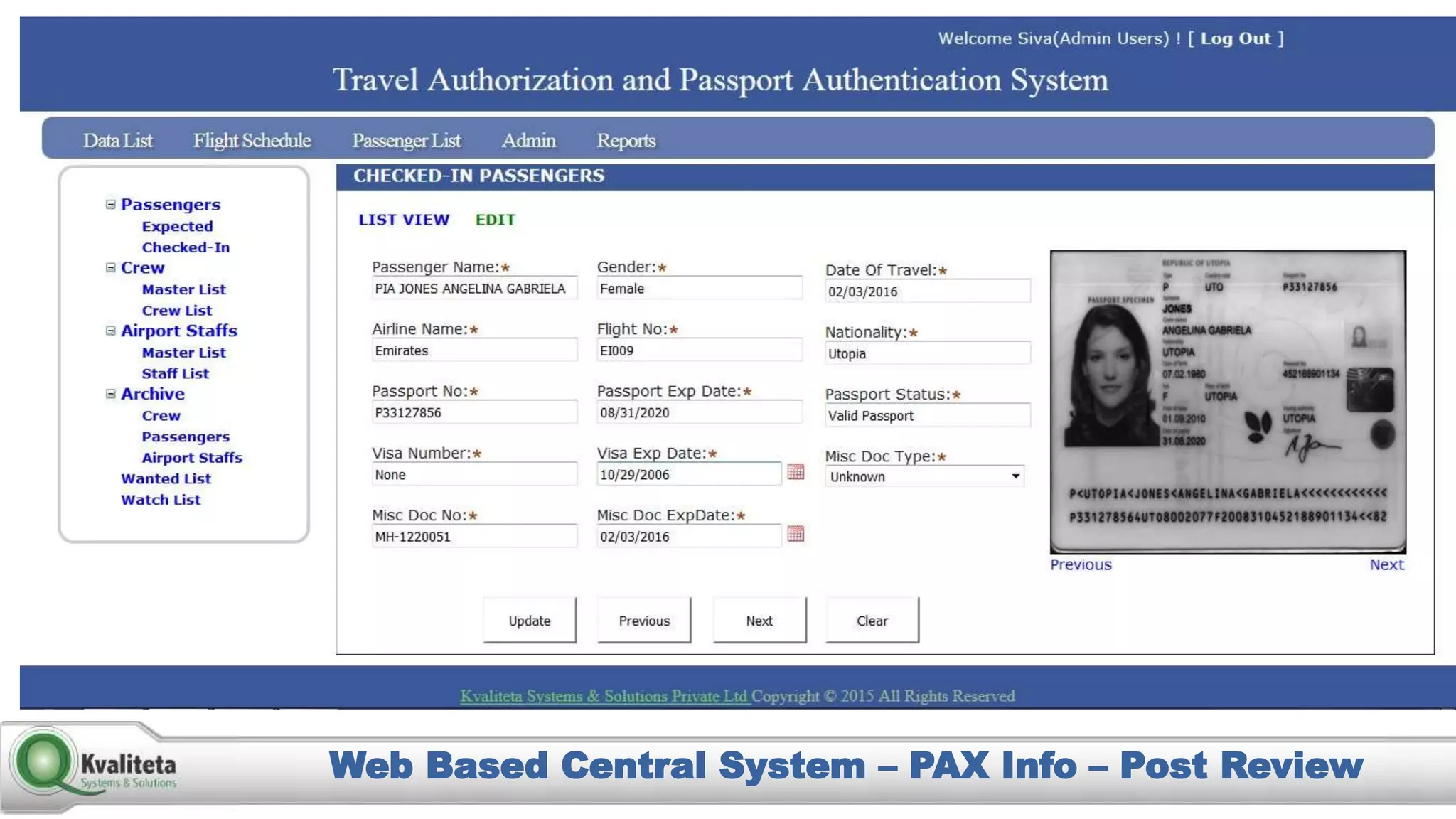 Web Based Central System – PAX Info – Post Review
 