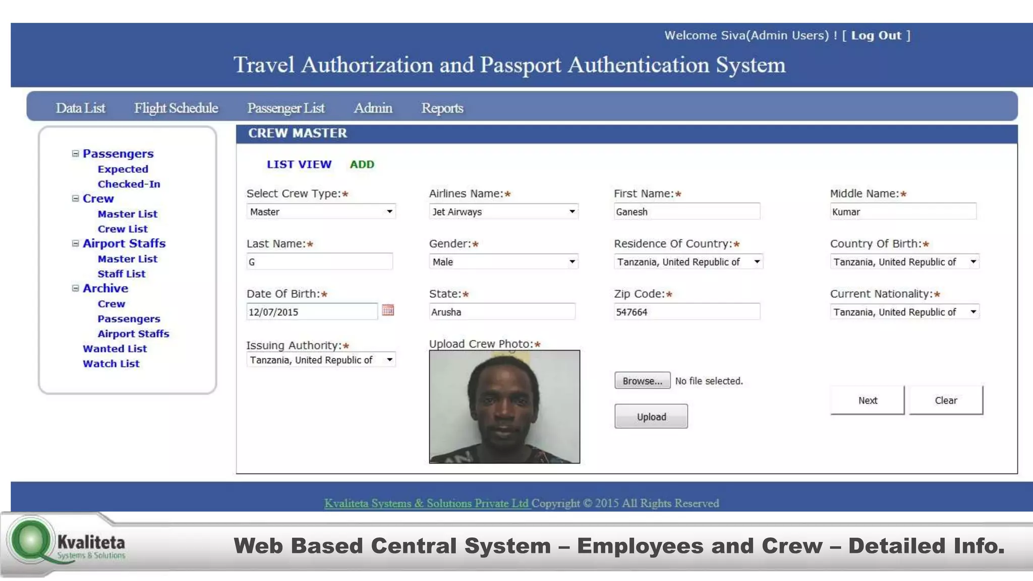 Web Based Central System – Employees and Crew – Detailed Info.
 