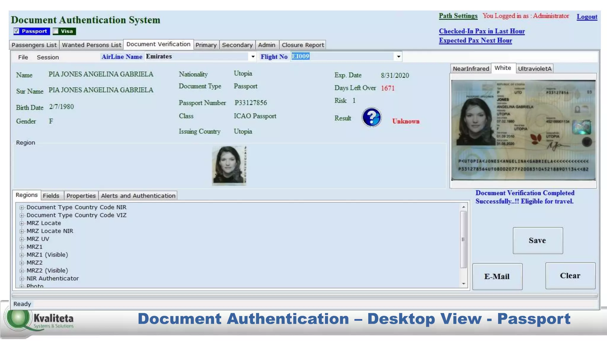 Document Authentication – Desktop View - Passport
 
