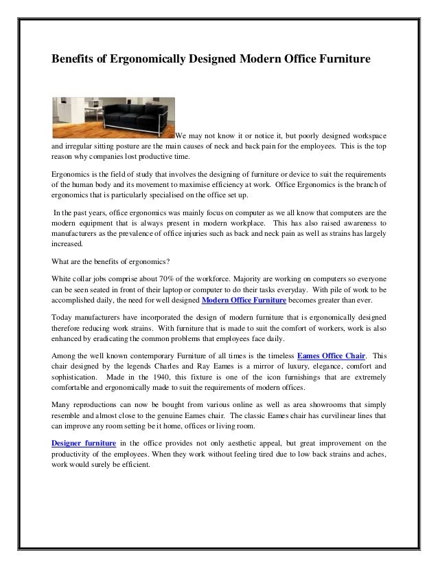 document benefits of ergonomically designed modern office furniture