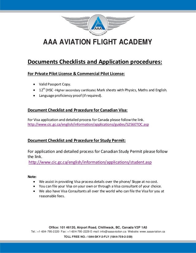 Aaa aviation flight academy Document checklist for visa