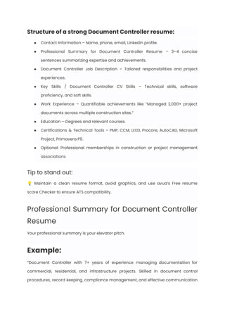 Document Controller Resume Examples & Writing Guide for 2025 | PDF