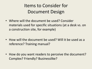 Document Design in Technical Writing | PPTX