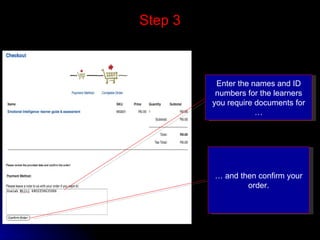 Step 3 Enter the names and ID numbers for the learners you require documents for … …  and then confirm your order. 