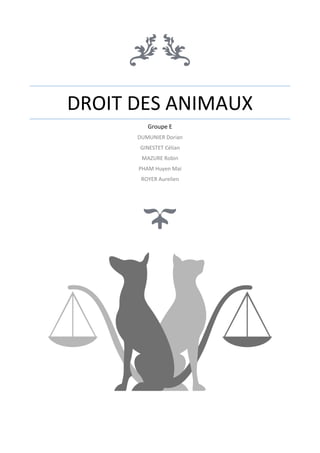 DROIT DES ANIMAUX
Groupe E
DUMUNIER Dorian
GINESTET Célian
MAZURE Robin
PHAM Huyen Mai
ROYER Aurelien
 
