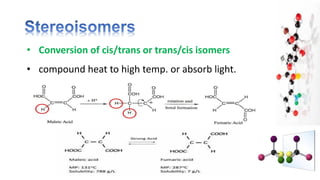 • Conversion of cis/trans or trans/cis isomers
• compound heat to high temp. or absorb light.
 