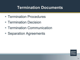 34
Termination Documents
 Termination Procedures
 Termination Decision
 Termination Communication
 Separation Agreements
 