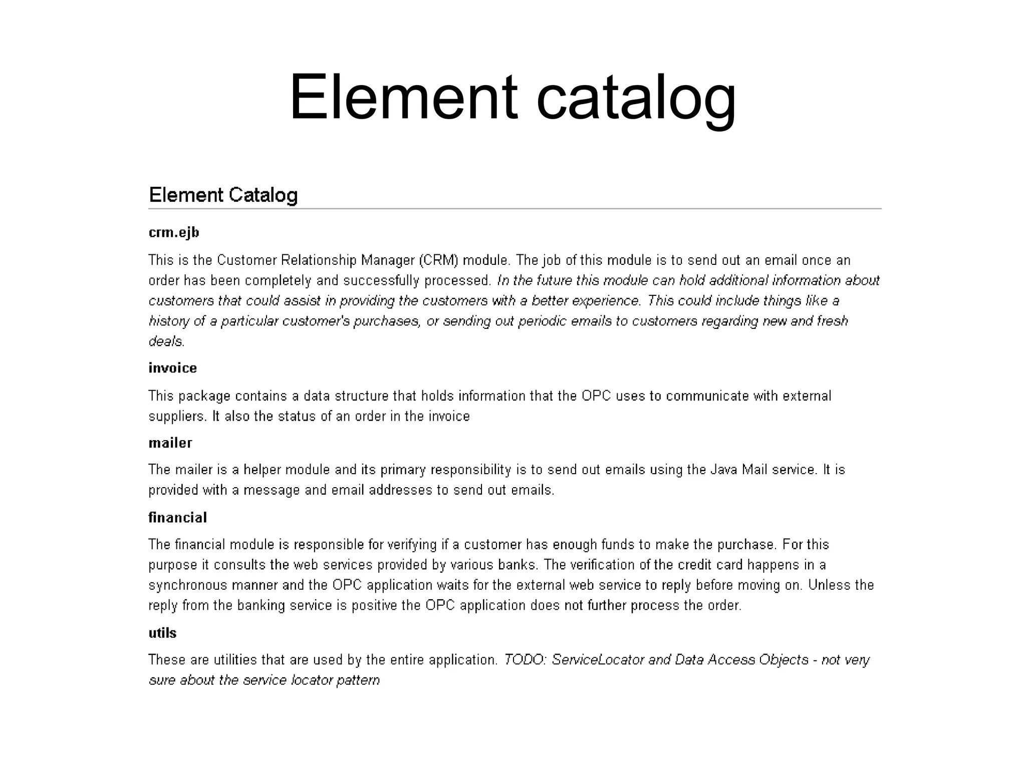 Element catalog
 