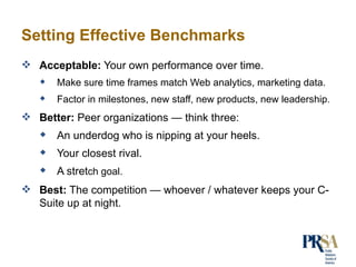Setting Effective Benchmarks <ul><li>Acceptable:  Your own performance over time.  </li></ul><ul><ul><li>Make sure time fr...