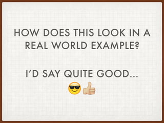 HOW DOES THIS LOOK IN A
REAL WORLD EXAMPLE?
I’D SAY QUITE GOOD…
$%
 