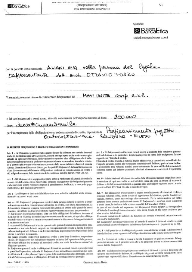 Documenti Prefinanziamento Banca Etica