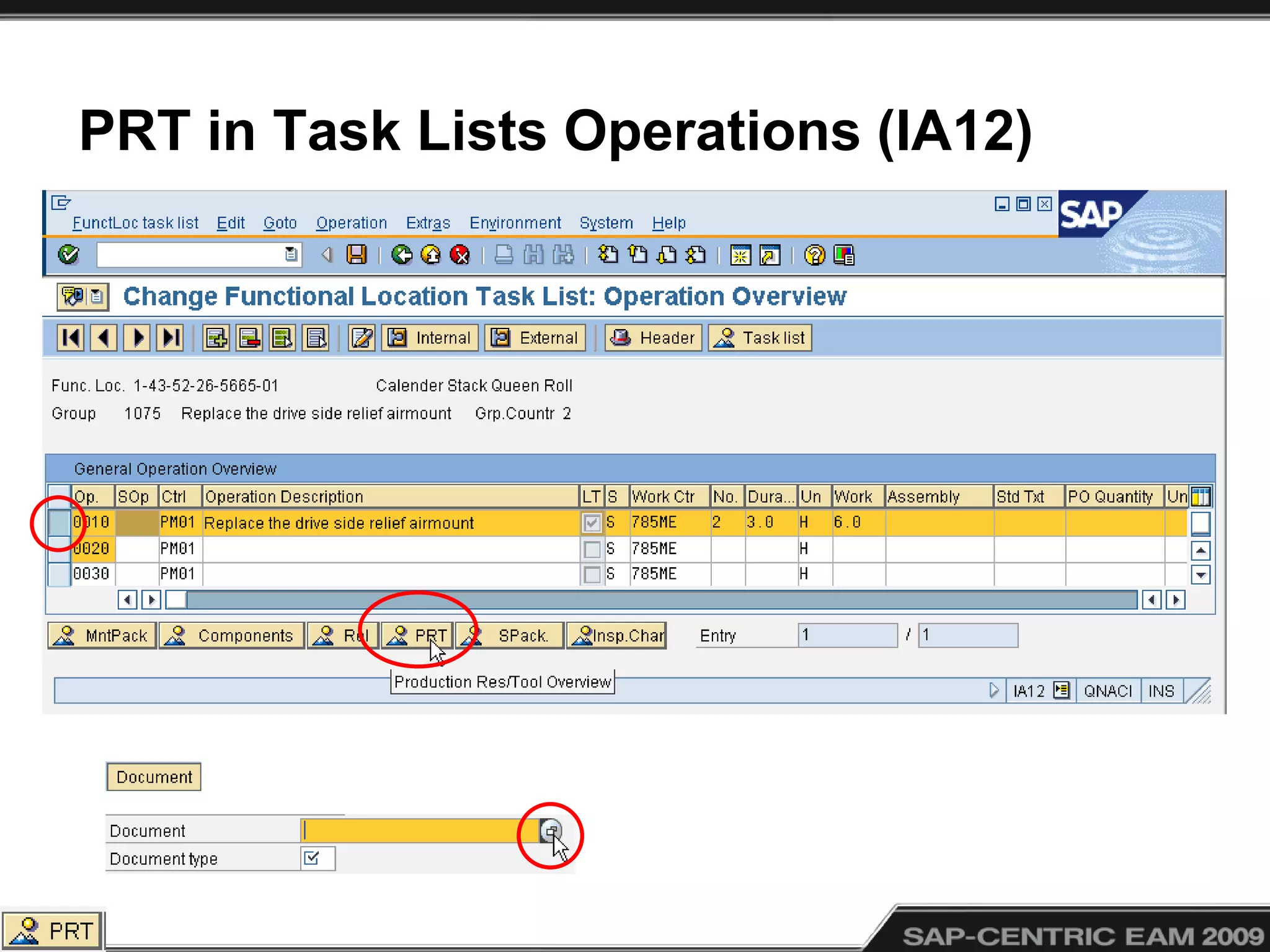 PRT in Task Lists Operations (IA12)
 