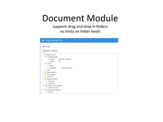 Document Module
supports drag and drop in folders
no limits on folder levels
 