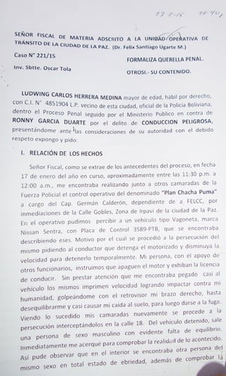 Denuncia del capitán Ludwig Herrera contra Ronny García