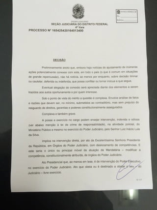 Decisão - Suspensão posse de Lula como ministro