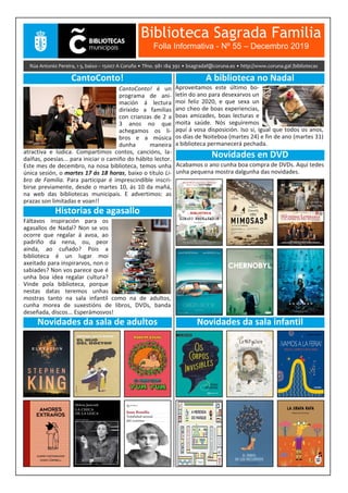 Boletín Informativo de decembro 2019 da Biblioteca Sagrada Familia da Coruña