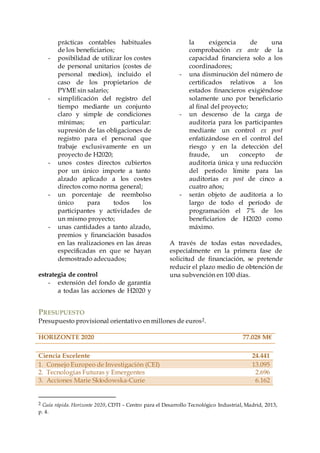 6 HORIZONTE 2020 – GUÍA Rev. 5 | 03/06/2016
4. Infraestructuras de Investigación 2.488
Liderazgo Industrial 17.016
1. Lide...